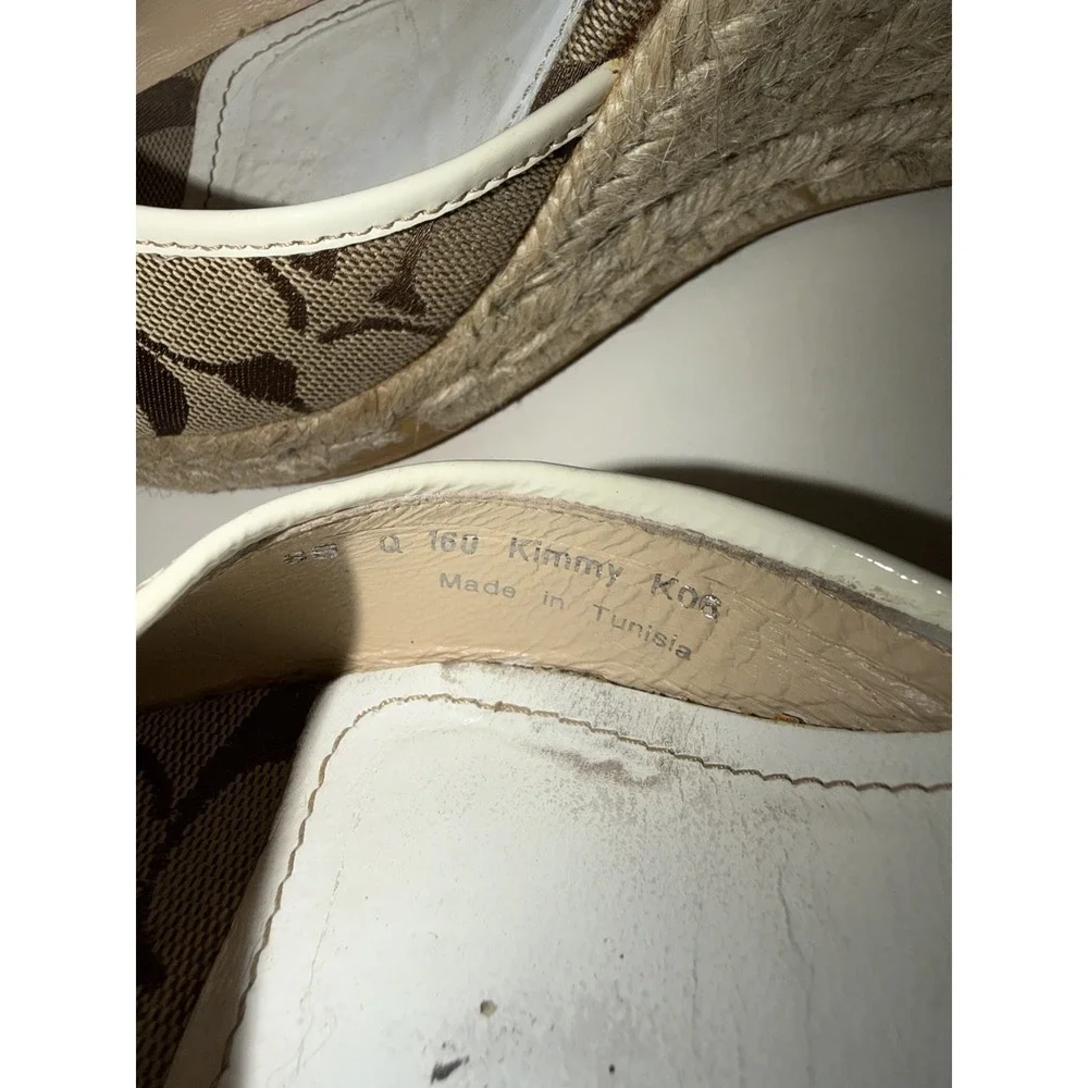 Coach Kimmy Wedge Sandals Khaki Gold Signature Size 8 Espadrille Straw Heels